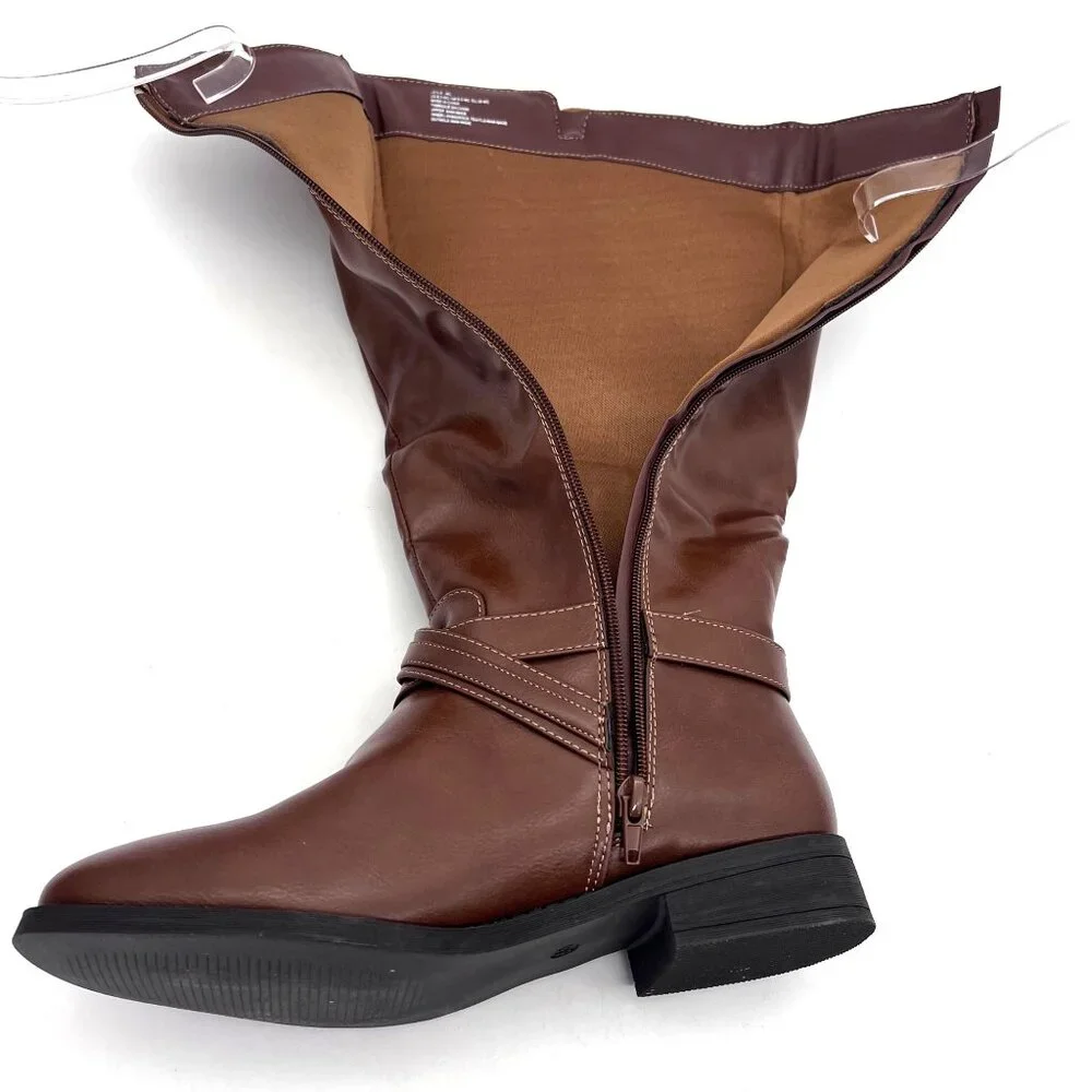 Justfab Leyla WC Tall Moto Boots Womens Size 8.5 Brown Faux Leather New With Box - Picture 9 of 14